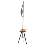 Benzara Standing Metal Coat Rack with Conjoined Mirror and Wooden Desk, Brown and Black UPT-238072 Brown and Black Acacia Wood, Mirror, and Metal UPT-238072