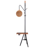 Benzara Standing Metal Coat Rack with Conjoined Mirror and Wooden Desk, Brown and Black UPT-238072 Brown and Black Acacia Wood, Mirror, and Metal UPT-238072