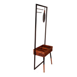 Benzara Standing Metal Coat Rack with Conjoined Mirror and 1 Drawer Desk, Brown and Black UPT-238073 Brown and Black Acacia Wood, Mirror, and Metal UPT-238073