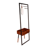 Benzara Standing Metal Coat Rack with Conjoined Mirror and 1 Drawer Desk, Brown and Black UPT-238073 Brown and Black Acacia Wood, Mirror, and Metal UPT-238073