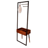 Benzara Standing Metal Coat Rack with Conjoined Mirror and 1 Drawer Desk, Brown and Black UPT-238073 Brown and Black Acacia Wood, Mirror, and Metal UPT-238073