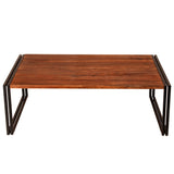 Benzara 48 Inches Wooden Top Industrial Coffee Table with Metal Sled Base, Brown and Black UPT-238074 Brown and Black Acacia Wood and Metal UPT-238074