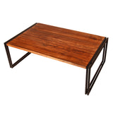 Benzara 48 Inches Wooden Top Industrial Coffee Table with Metal Sled Base, Brown and Black UPT-238074 Brown and Black Acacia Wood and Metal UPT-238074