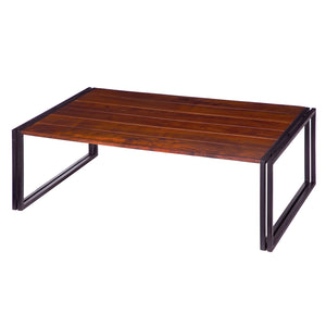 Benzara 48 Inches Wooden Top Industrial Coffee Table with Metal Sled Base, Brown and Black UPT-238074 Brown and Black Acacia Wood and Metal UPT-238074