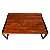 Benzara 48 Inches Wooden Top Industrial Coffee Table with Metal Sled Base, Brown and Black UPT-238074 Brown and Black Acacia Wood and Metal UPT-238074