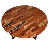 Benzara 36 Inches Round Wooden Top Coffee Table with Metal Base, Brown and Black UPT-238077 Brown and Black Acacia Wood and Metal UPT-238077