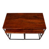 Benzara 3 Piece Solid Wood Coffee Table Set with Grain Details and Metal Frame, Brown UPT-238080 Brown Acacia Wood and Metal UPT-238080