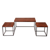 Benzara 3 Piece Solid Wood Coffee Table Set with Grain Details and Metal Frame, Brown UPT-238080 Brown Acacia Wood and Metal UPT-238080