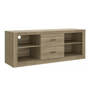 Benzara 59 Inch Wooden TV Stand with 2 Drawers and 4 Open Compartments, Oak Brown UPT-238270 Brown Carb Board UPT-238270