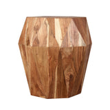 Benzara 21.5 Inch Faceted Handcrafted Mango Wood Side End Table with Octagonal Top, Natural Brown UPT-238449 Brown Mango Wood UPT-238449