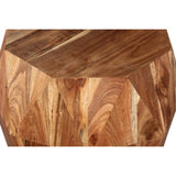 Benzara 21.5 Inch Faceted Handcrafted Mango Wood Side End Table with Octagonal Top, Natural Brown UPT-238449 Brown Mango Wood UPT-238449