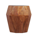 Benzara 21.5 inch Faceted Handcrafted Mango Wood Side End Table with Octagonal Top, Brown UPT-238450 Brown Mango Wood UPT-238450