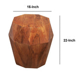 Benzara 21.5 inch Faceted Handcrafted Mango Wood Side End Table with Octagonal Top, Brown UPT-238450 Brown Mango Wood UPT-238450