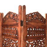 Benzara Traditionally Wooden Carved 4 Panel Room Divider Screen with Intricate Cutout Details, Brown UPT-238486 Brown Mango Wood, MDF UPT-238486