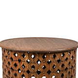 Benzara Farmhouse Round Coffee Table Set with Mango Wood Frame and Cut Out Design, Set of 2, Brown UPT-240457 Brown Mango Wood UPT-240457