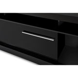 Benzara 71 Inch Wooden TV Stand with Open Compartments and Sliding Door, Black UPT-242475 Black MDP UPT-242475