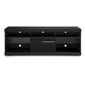 Benzara 71 Inch Wooden TV Stand with Open Compartments and Sliding Door, Black UPT-242475 Black MDP UPT-242475