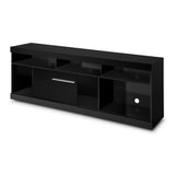 Benzara 71 Inch Wooden TV Stand with Open Compartments and Sliding Door, Black UPT-242475 Black MDP UPT-242475