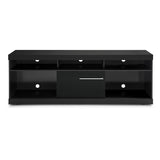 71 Inch Wooden TV Stand with Open Compartments and Sliding Door, Black