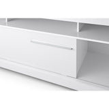 Benzara 71 Inch Wooden TV Stand with Open Compartments and Sliding Door, White UPT-242476 White MDP UPT-242476