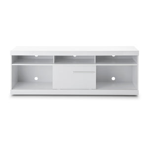 Benzara 71 Inch Wooden TV Stand with Open Compartments and Sliding Door, White UPT-242476 White MDP UPT-242476