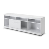 Benzara 71 Inch Wooden TV Stand with Open Compartments and Sliding Door, White UPT-242476 White MDP UPT-242476