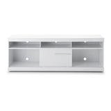 71 Inch Wooden TV Stand with Open Compartments and Sliding Door, White