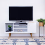 Benzara Wooden Entertainment TV Stand with Open Compartments, White and Brown UPT-262091 White and Brown Wood UPT-262091