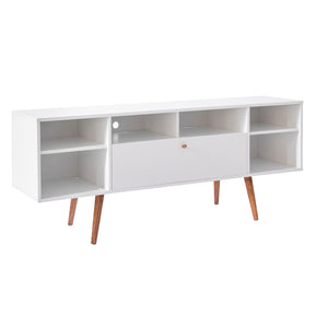 Benzara Wooden Entertainment TV Stand with Drop Down Storage, White and Brown UPT-262093 White and Brown Wood UPT-262093