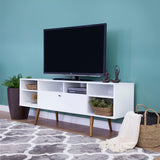 Benzara Wooden Entertainment TV Stand with Drop Down Storage, White and Brown UPT-262093 White and Brown Wood UPT-262093