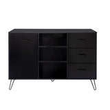 Benzara Buffet Cabinet with Wooden Frame and 3 Drawers, Black UPT-262094 Black Wood and Metal UPT-262094