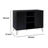 Benzara Buffet Cabinet with Wooden Frame and 3 Drawers, Black UPT-262094 Black Wood and Metal UPT-262094
