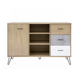 Benzara Buffet Cabinet with Wooden Frame and 3 Drawers, Oak Brown UPT-262095 Brown Wood and Metal UPT-262095