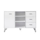 Benzara Buffet Cabinet with Wooden Frame and 3 Drawers, White UPT-262096 White Wood and Metal UPT-262096