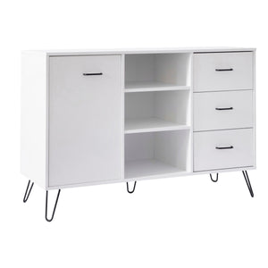 Benzara Buffet Cabinet with Wooden Frame and 3 Drawers, White UPT-262096 White Wood and Metal UPT-262096