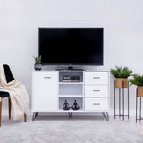 Benzara Buffet Cabinet with Wooden Frame and 3 Drawers, White UPT-262096 White Wood and Metal UPT-262096