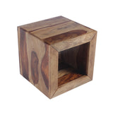 Benzara Cube Shape Rosewood Side Table With Cutout Bottom, Brown UPT-30350 Brown Rosewood (Sheesham) UPT-30350