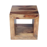 Benzara Cube Shape Rosewood Side Table With Cutout Bottom, Brown UPT-30350 Brown Rosewood (Sheesham) UPT-30350