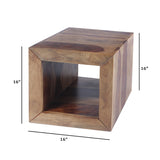 Benzara Cube Shape Rosewood Side Table With Cutout Bottom, Brown UPT-30350 Brown Rosewood (Sheesham) UPT-30350