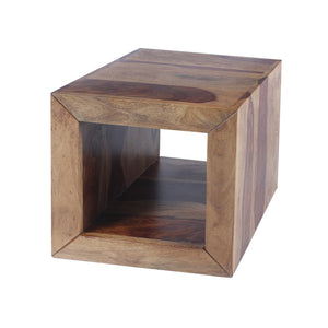 Benzara Cube Shape Rosewood Side Table With Cutout Bottom, Brown UPT-30350 Brown Rosewood (Sheesham) UPT-30350