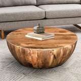 Benzara Mango Wood Coffee Table In Round Shape, Dark Brown UPT-32180 Brown Mango Wood UPT-32180