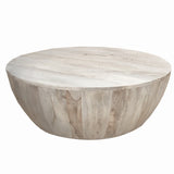 Benzara Distressed Mango Wood Coffee Table in Round Shape, Washed Light Brown UPT-32181 Light Brown Mango Wood UPT-32181