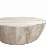 Benzara Distressed Mango Wood Coffee Table in Round Shape, Washed Light Brown UPT-32181 Light Brown Mango Wood UPT-32181