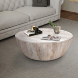 Benzara Distressed Mango Wood Coffee Table in Round Shape, Washed Light Brown UPT-32181 Light Brown Mango Wood UPT-32181
