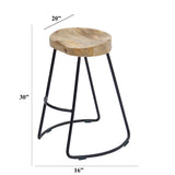 Benzara Wooden Saddle Seat Barstool with Metal Legs, Large, Brown and Black UPT-37900 Brown and Black Wood & Iron UPT-37900
