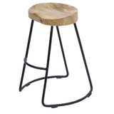 Benzara Wooden Saddle Seat Barstool with Metal Legs, Large, Brown and Black UPT-37900 Brown and Black Wood & Iron UPT-37900