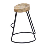 Benzara Wooden Saddle Seat Barstool with Tubular Metal Base, Small, Brown and Black UPT-37910 Brown & Black Wood & Iron UPT-37910