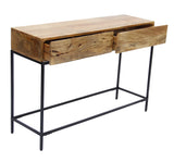 Benzara Mango Wood and Metal Console Table With Two Drawers, Brown UPT-39270 Brown Mango Wood and Iron UPT-39270