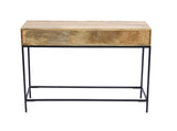 Benzara Mango Wood and Metal Console Table With Two Drawers, Brown UPT-39270 Brown Mango Wood and Iron UPT-39270