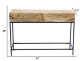 Benzara Mango Wood and Metal Console Table With Two Drawers, Brown UPT-39270 Brown Mango Wood and Iron UPT-39270